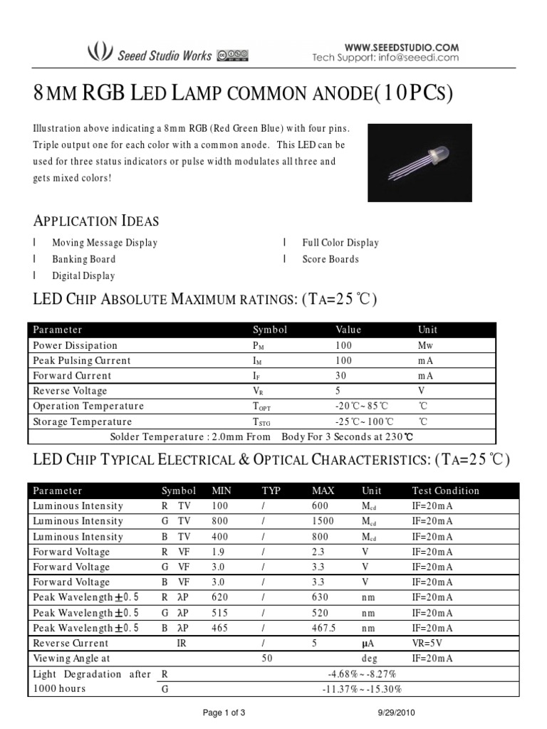 8mm RGB LED Lamp Specs & Usage | PDF