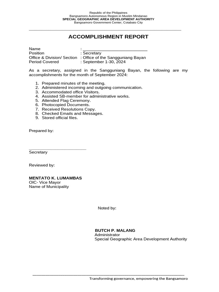 Monthly Accomplishment Report 2024 | PDF
