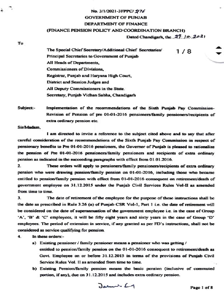 Punjab Pension Revision Notification 2021 | PDF | Pension | Punjab