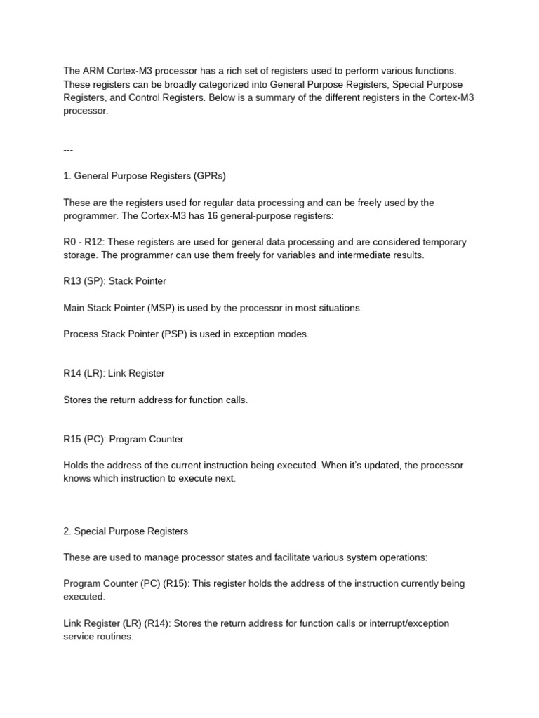 Overview of ARM Cortex-M3 Registers | PDF | Central Processing Unit ...