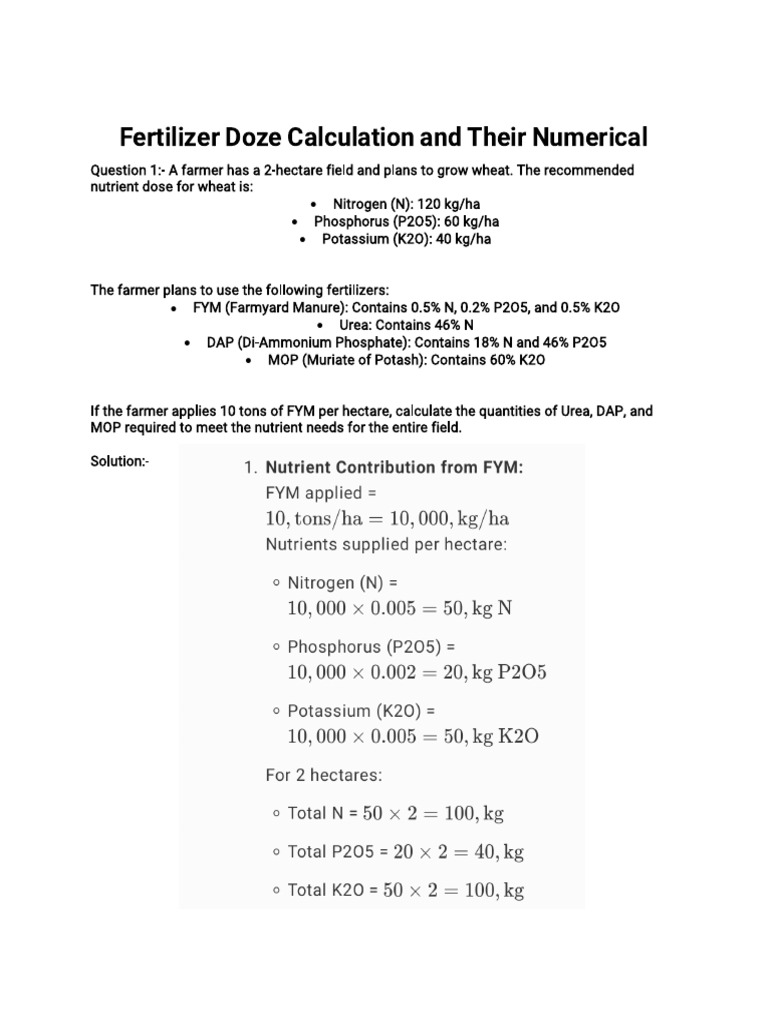 Fertilizer Dose Calculation Guide | PDF | Fertilizer | Manure