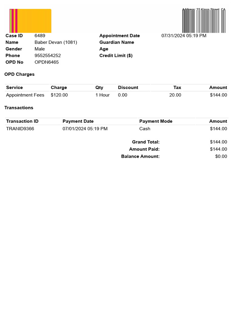 OPD Billing Summary for Baber Devan | PDF