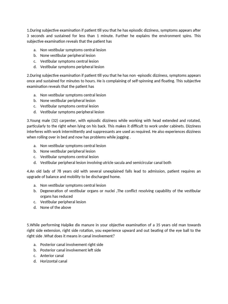 Vestibular Assessment and Treatment Guide | PDF | Anatomical Terms Of ...
