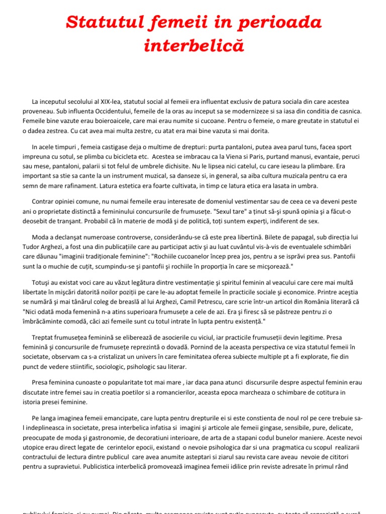 79026395 Statutul Femeii in Perioada Interbelica