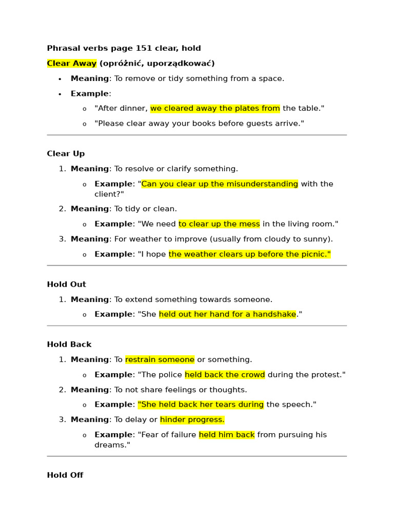 Phrasal Verbs Page 151 Clear | PDF