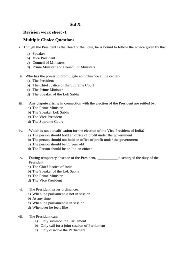 Worksheet 1 STD 10 | PDF | Presidents Of The United States | American ...