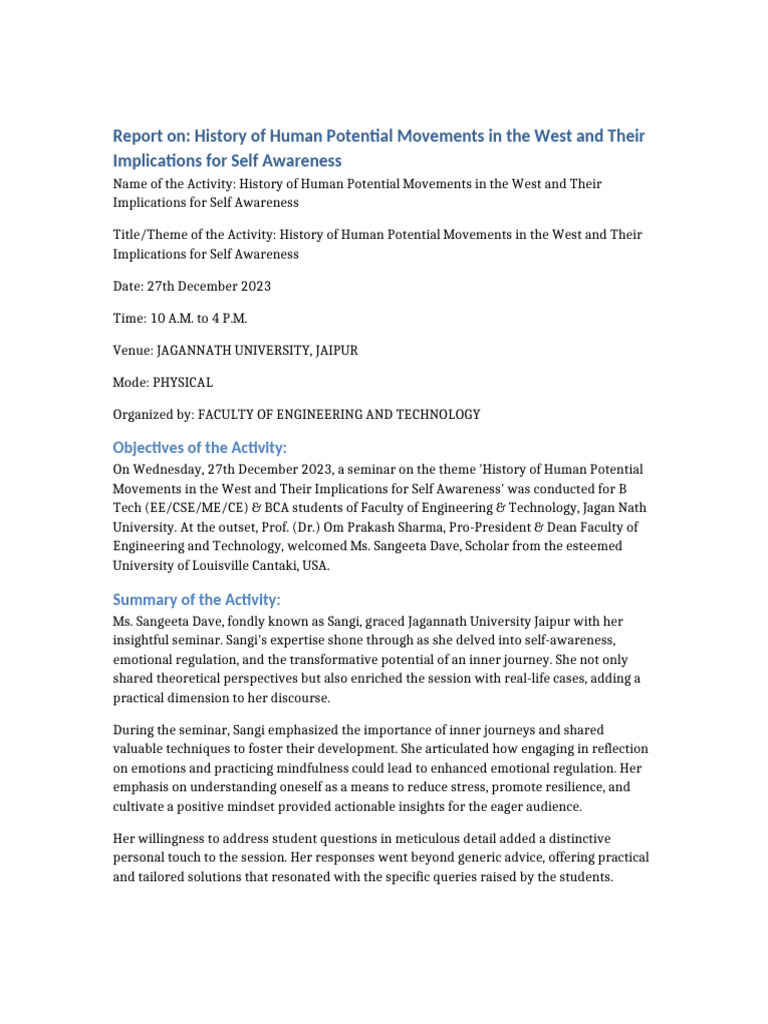 Formatted Human Potential Report | PDF | Self Awareness | Mindfulness