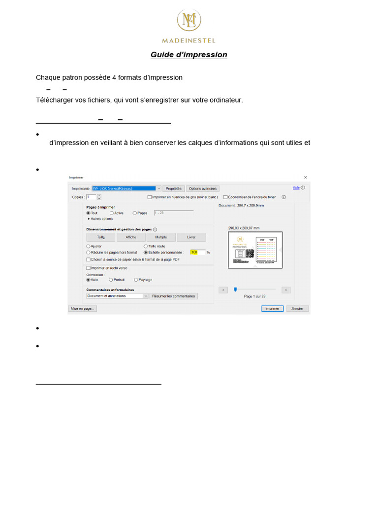 Guide d'impression pour patrons A4 et plus | PDF