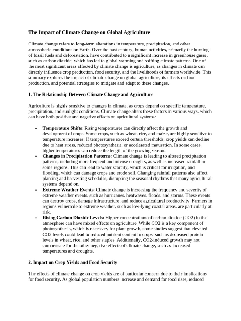 The Impact of Climate Change On Global Agriculture | PDF | Agriculture ...