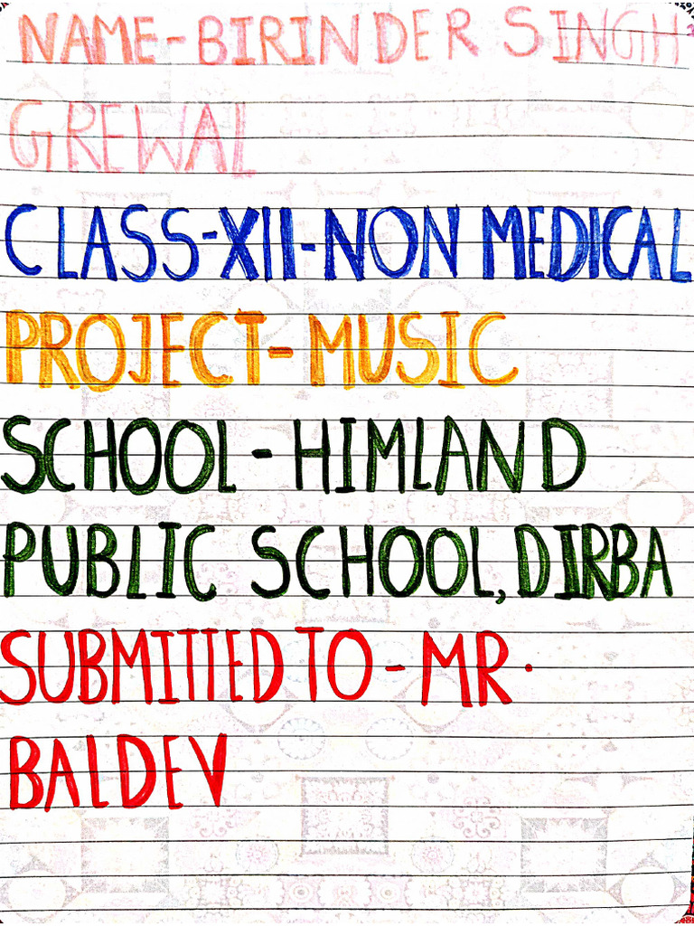 Music English Medium Project File | PDF
