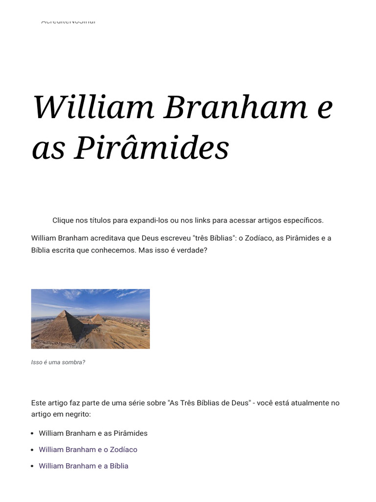 William Branham e As Pirâmides - BelieveTheSign | PDF | Pirâmides egípcias