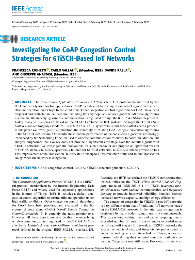 CoAP Congestion Control in 6TiSCH IoT Networks | PDF | Transmission ...
