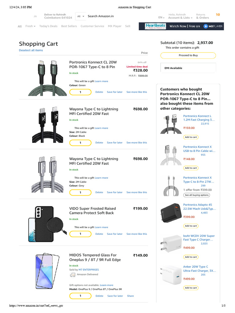 Amazon.in Shopping Cart Overview | PDF | I Phone | Apple Inc. Software