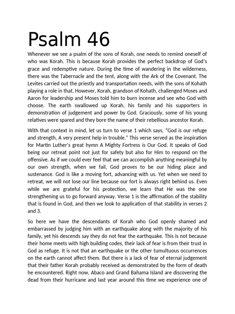 Psalm 46 God S Refuge And Strength Pdf Psalms Old Testament Books