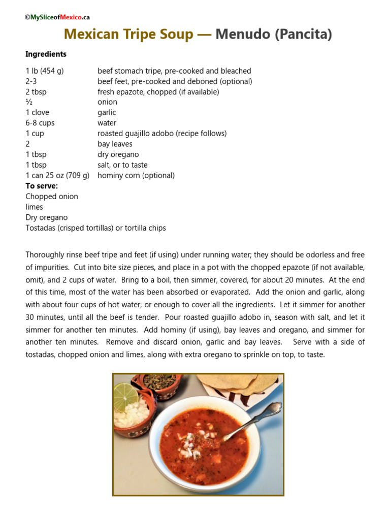Mexican Tripe Soup Menudo | PDF