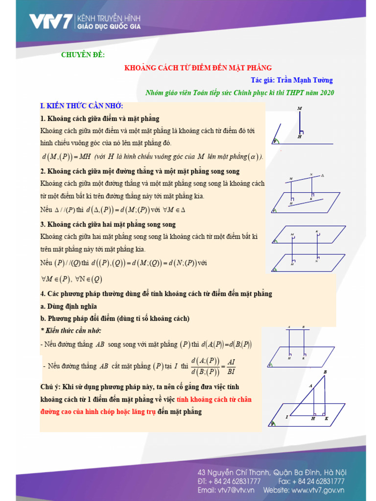 Chuyen de khoang cach tu diem den mat phang tran manh tuong pdf