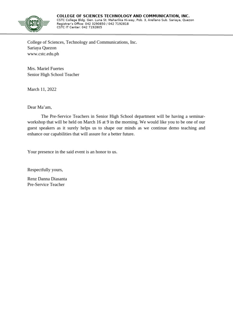 Letter For Seminar Maam Mariel | PDF
