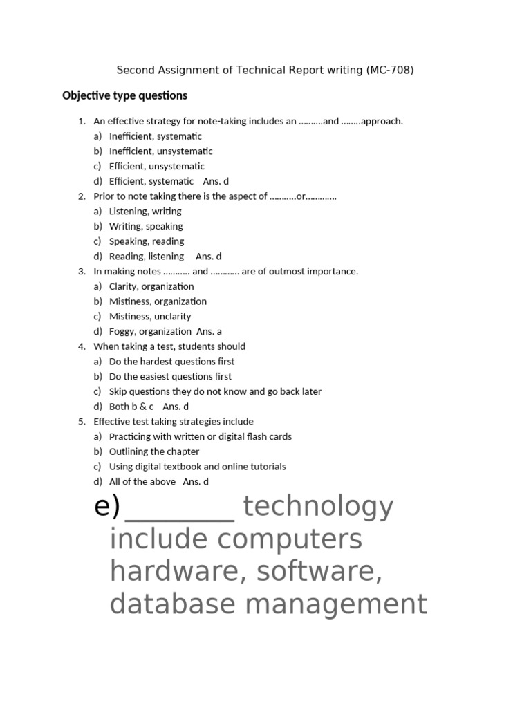 Technical Report Writing Assignment MC-708 | PDF | Lecture | Academic ...