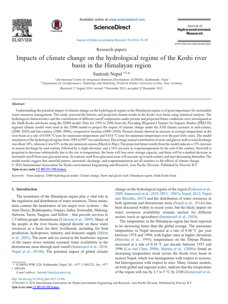 Impacts of Climate Change On The Hydrological Regime of The Koshi River ...