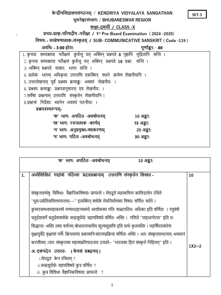 QP X Sanskrit Set 1 | PDF