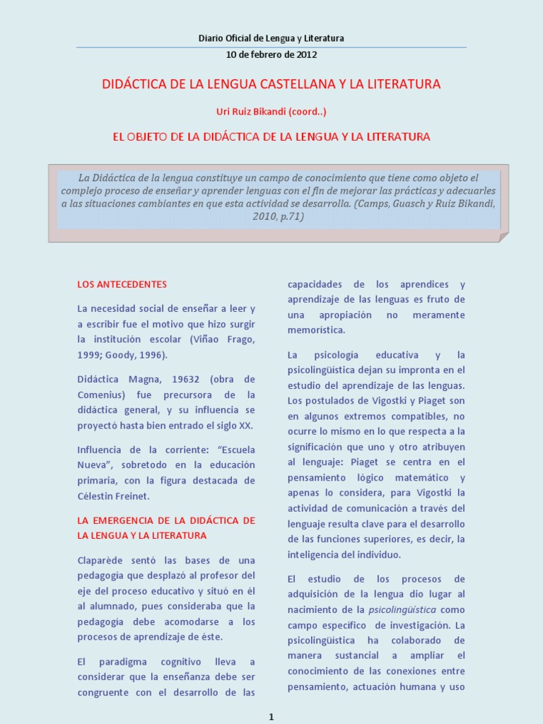 Didáctica de La Lengua y La Literatura | PDF | Aprendizaje | Plan de ...