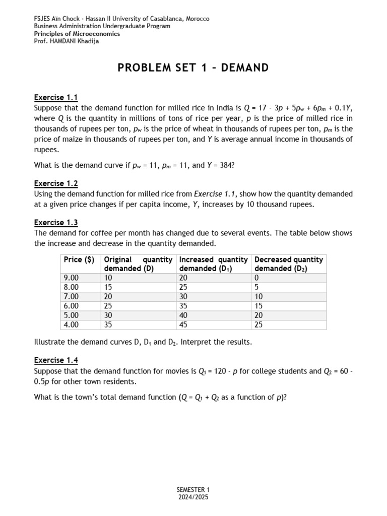 Microeconomics Problem Set: Demand & Supply | PDF | Demand | Elasticity ...