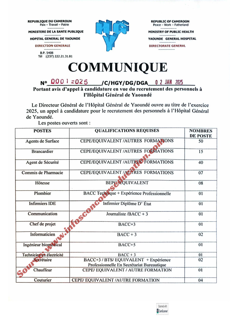Recrutement Hôpital Général | PDF