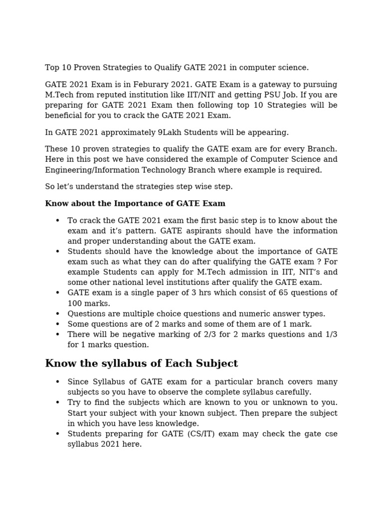 Top 10 Strategies for GATE 2021 CS/IT | PDF | Computer Science | Computing