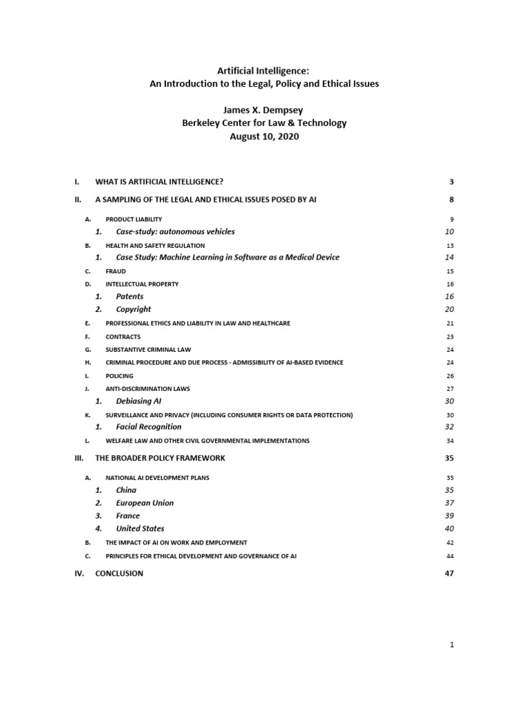 Artificial Intelligence An Introduction To The Legal Policy and Ethical ...