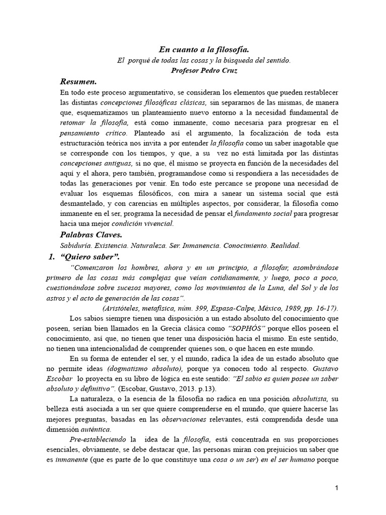 La Filosofía como Saber Inmanente | PDF | Conocimiento | Realidad