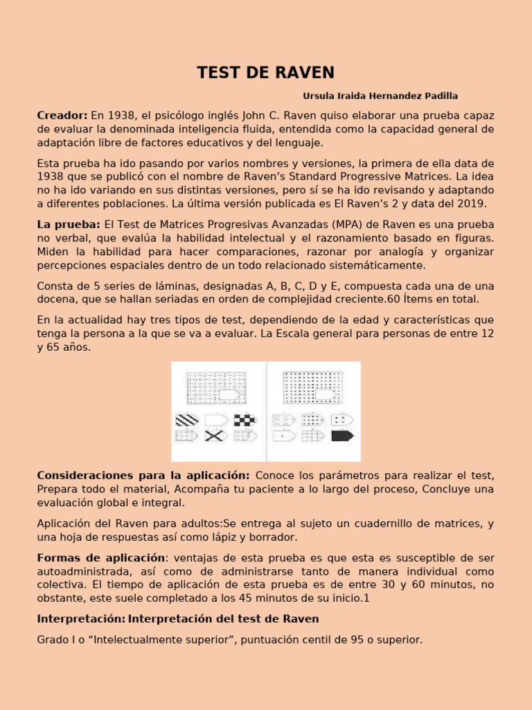 Test de Raven: Evaluación de Inteligencia | PDF