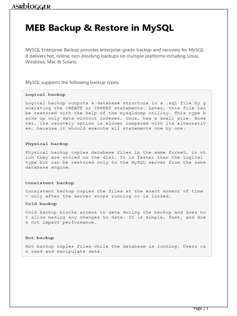 MySQL Backup & Restore Guide | PDF | Backup | Databases