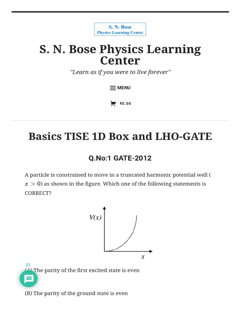 Basics TISE 1D Box and LHO-GATE | PDF | Photon | Schrödinger Equation