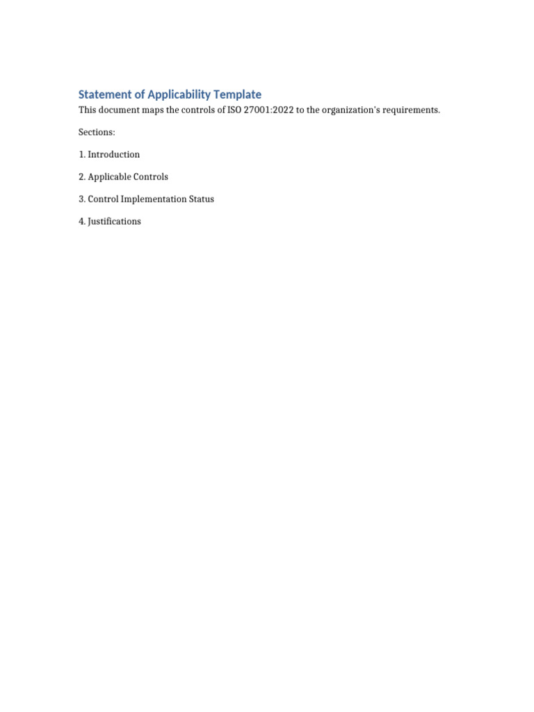 ISO 27001:2022 Applicability Template | PDF