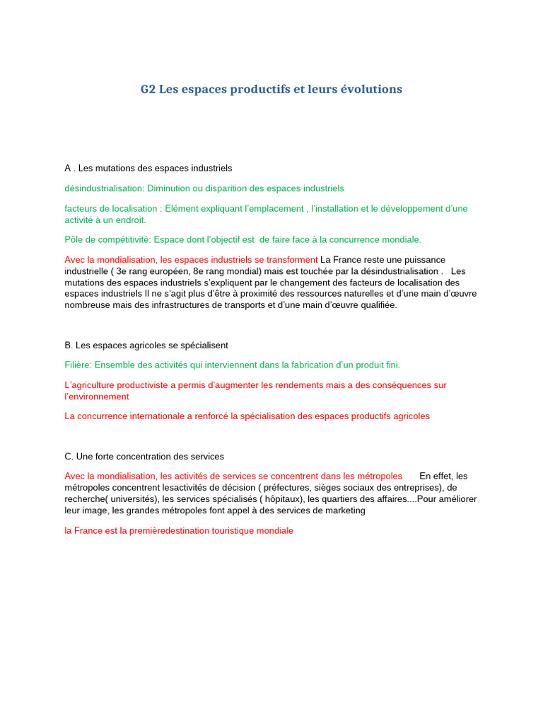 Évolutions des espaces productifs en France | PDF