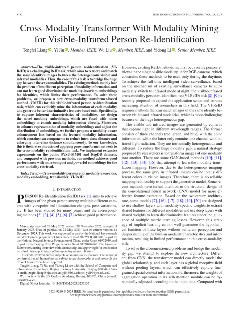 Cross-Modality Transformer With Modality Mining For Visible-Infrared ...