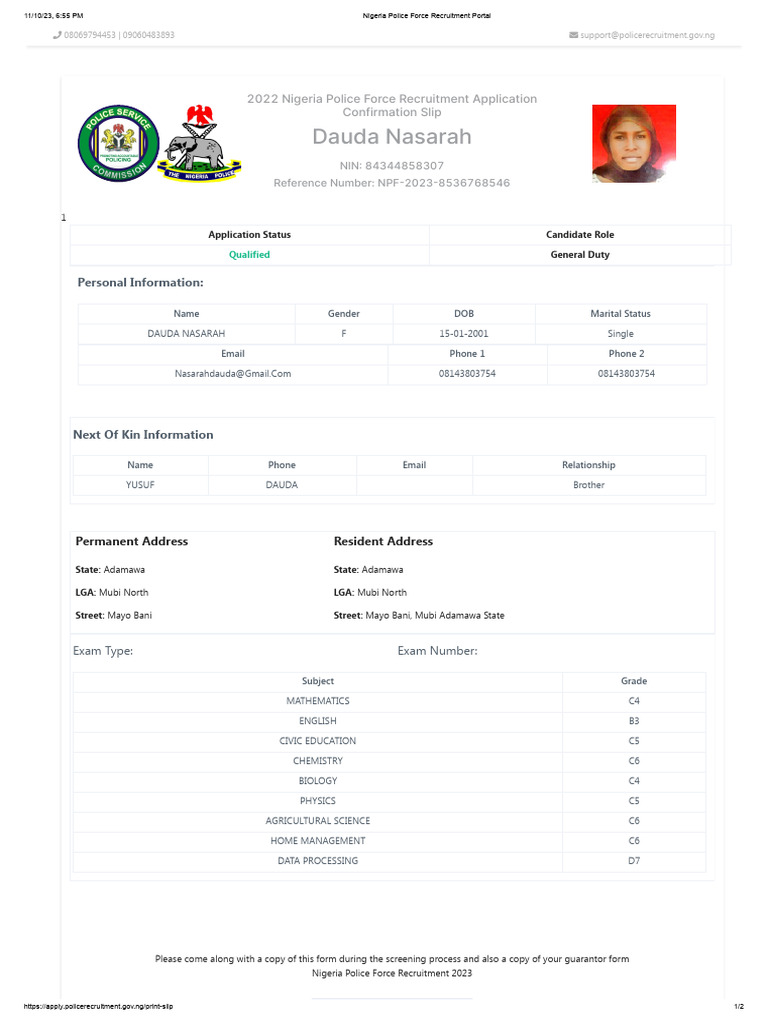 Nigeria Police Force Recruitment Portal | PDF
