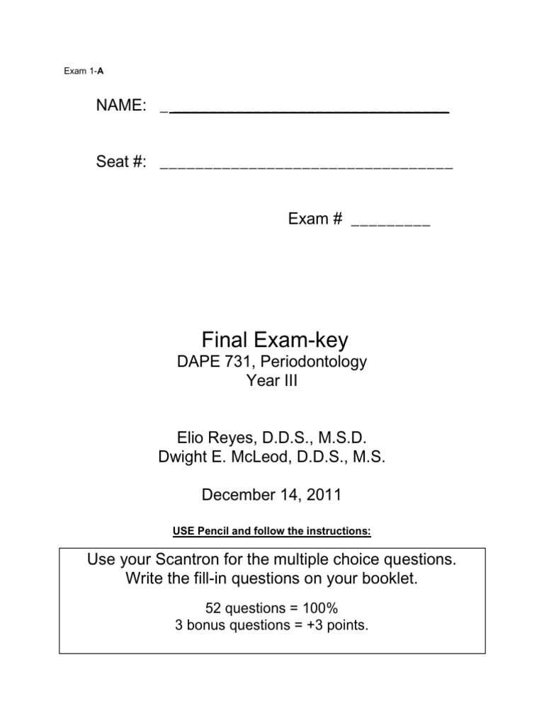 Final Exam-key | PDF | Periodontology | Medical Specialties