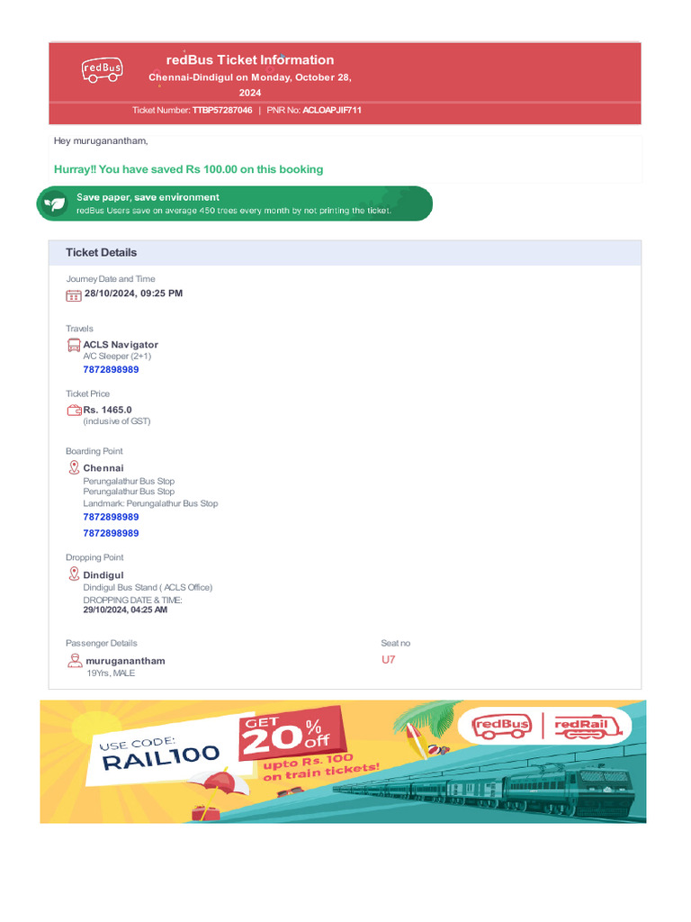 ACLS Navigator Bus Booking Details | PDF | Bus | Transport