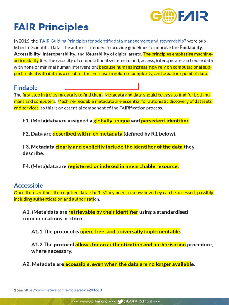 Fairprinciples Overview Pdf Metadata Data
