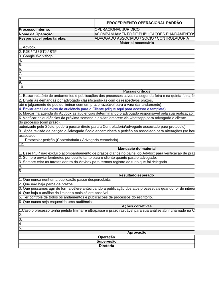 1 Modelo Pop Acompanhamento De Publicações E Andamentos Pdf Advogado 