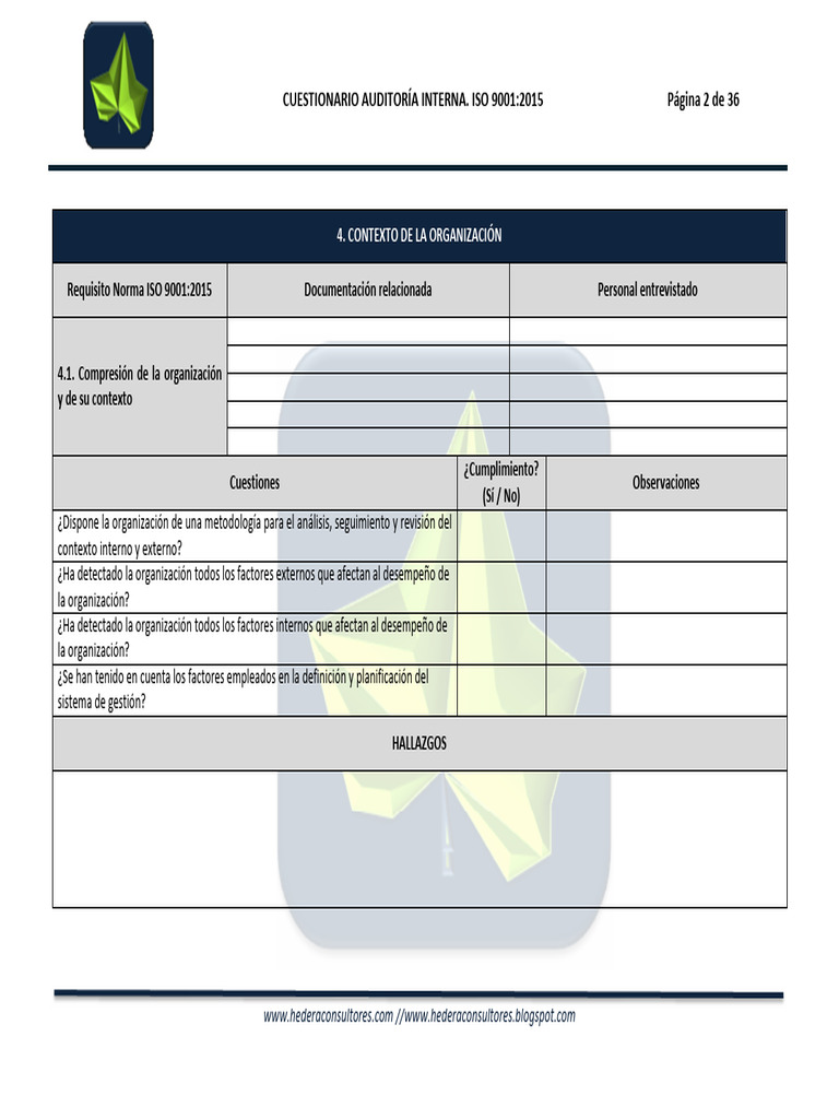 Anexo Check List Auditoria ISO 9001 | PDF | Sistema de manejo de ...