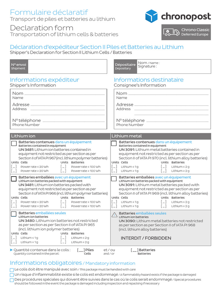 Lithium Battery Shipping Declaration Form | PDF | Lithium Ion Battery ...