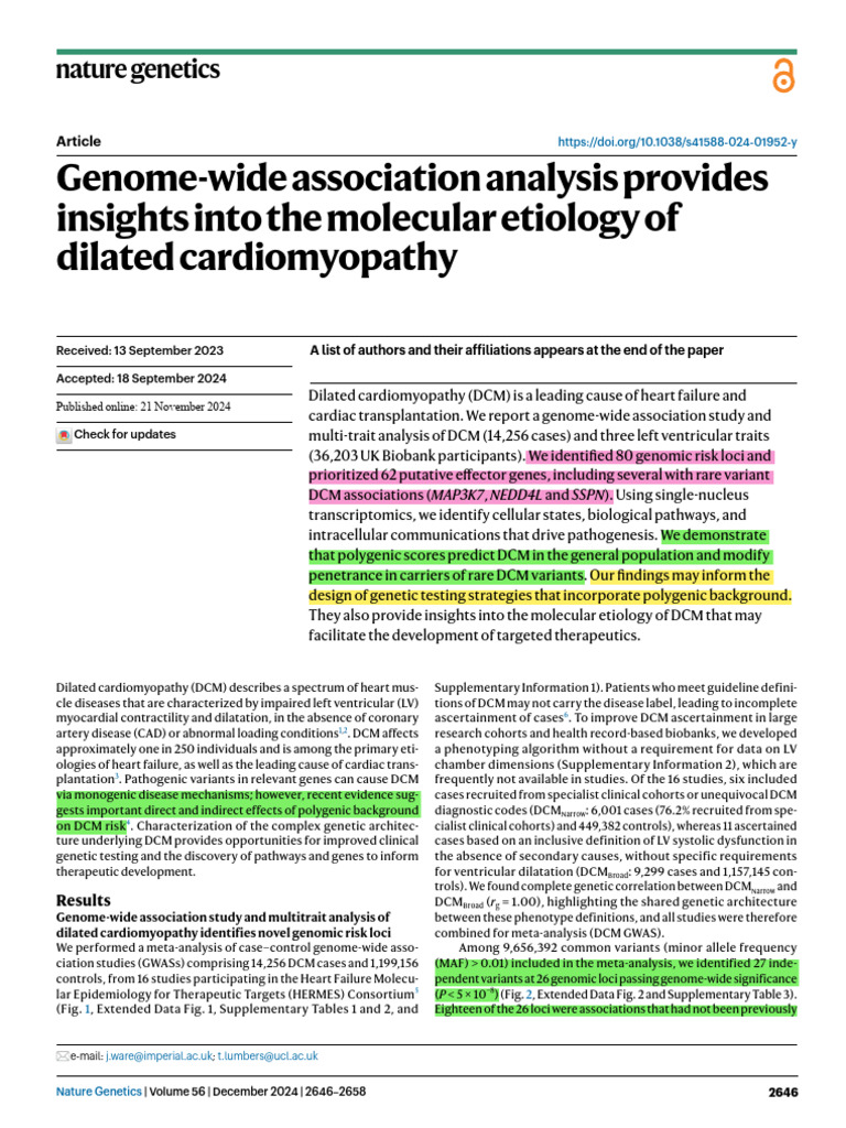 Insights into Dilated Cardiomyopathy Genetics | PDF | Genome Wide ...
