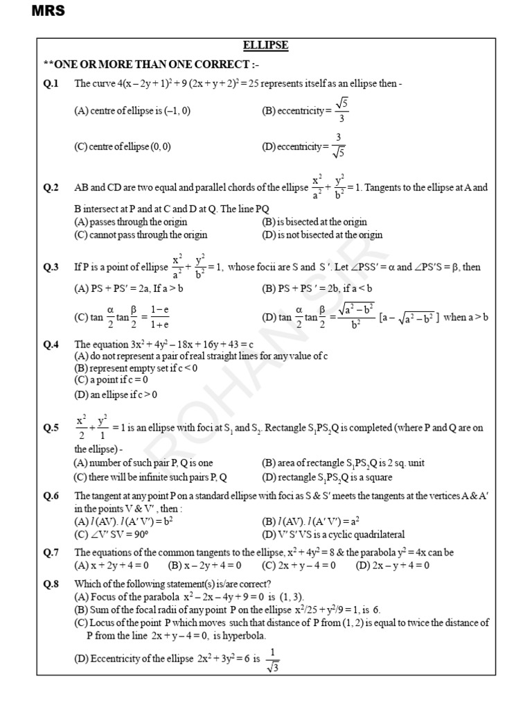 Understanding Ellipses: Properties and Problems | PDF | Ellipse ...