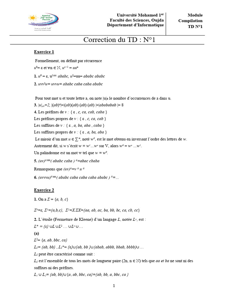 Compilation TD1 Correction | PDF | Inclusion (mathématiques ...