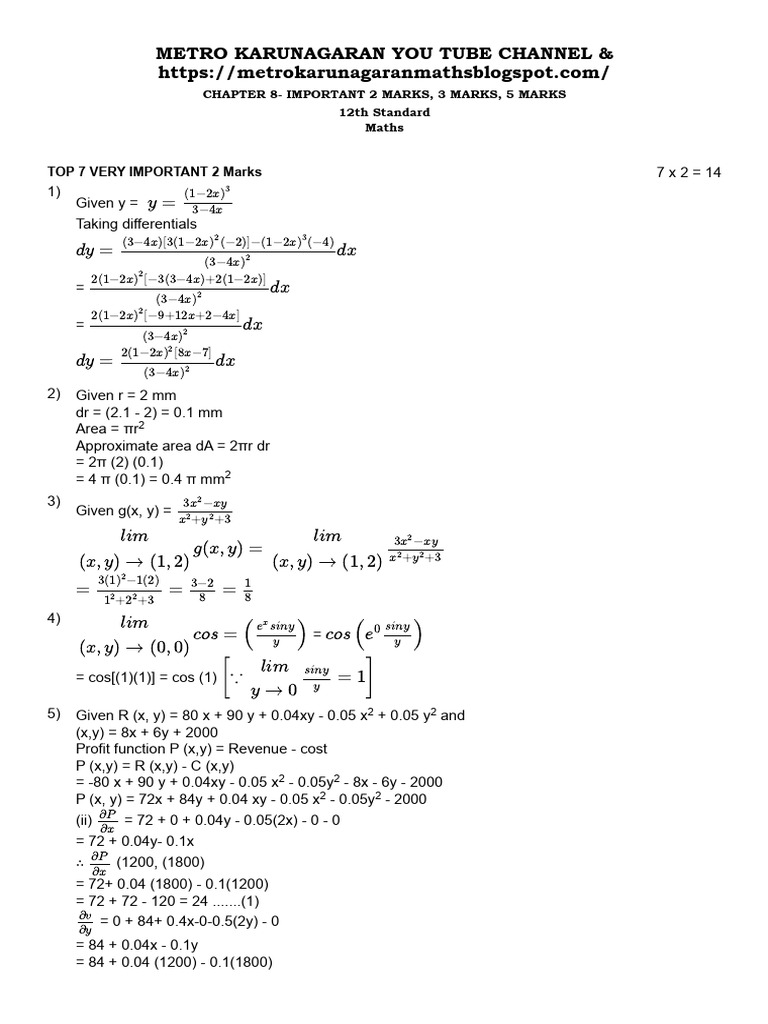 12 CHAP8-KEY2,3,5 IMP QUES | PDF | Mathematical Analysis | Mathematics