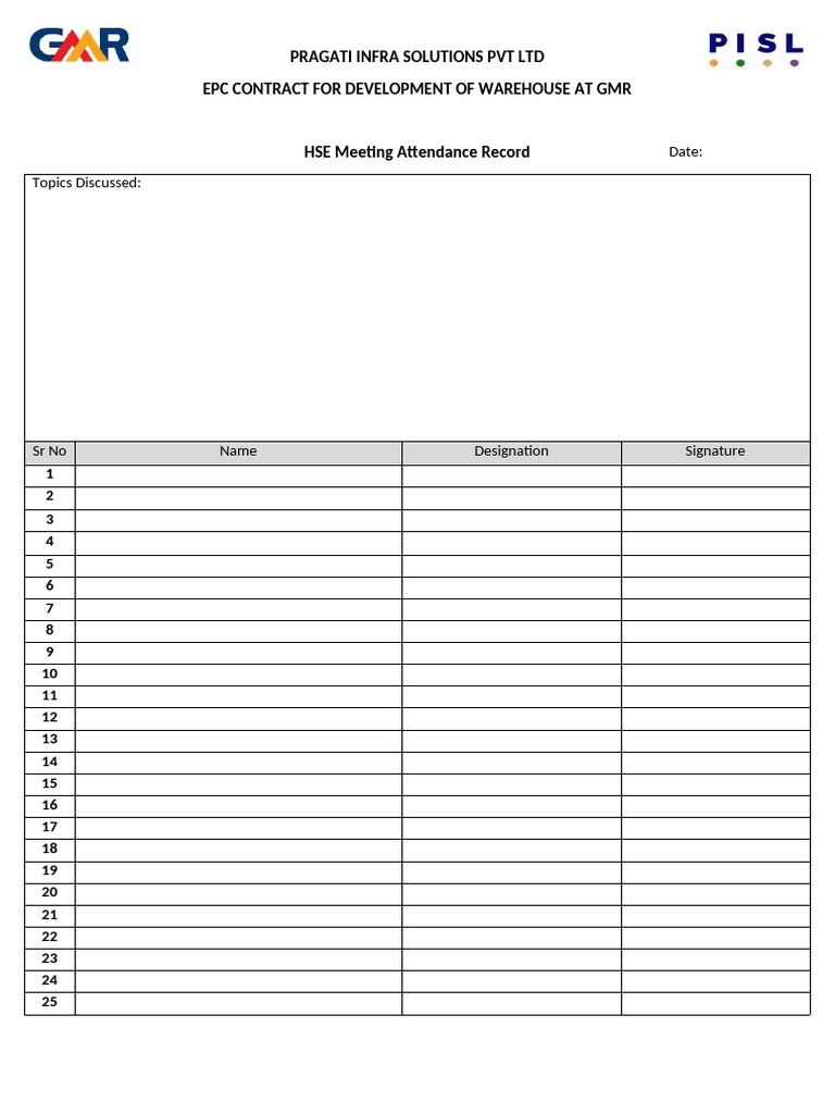HSE Meeting Attendance Form | PDF