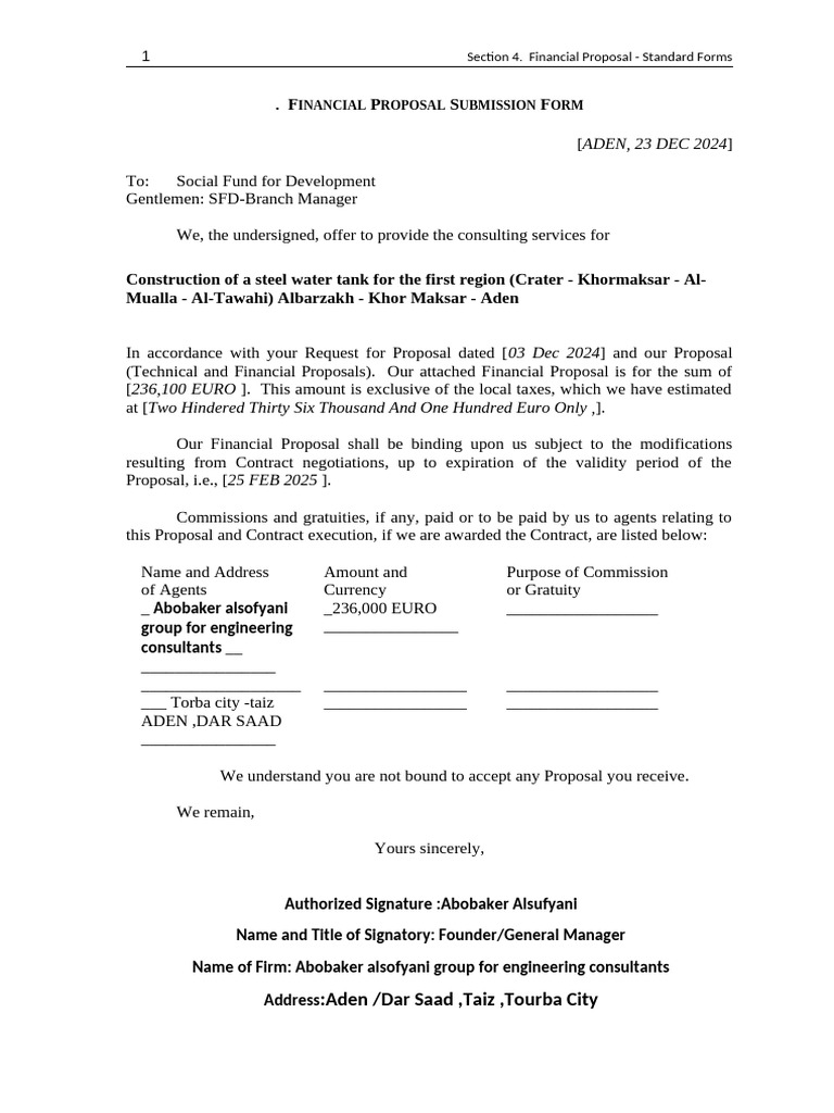 Financial Proposal Submission Template | PDF | Insurance | Euro