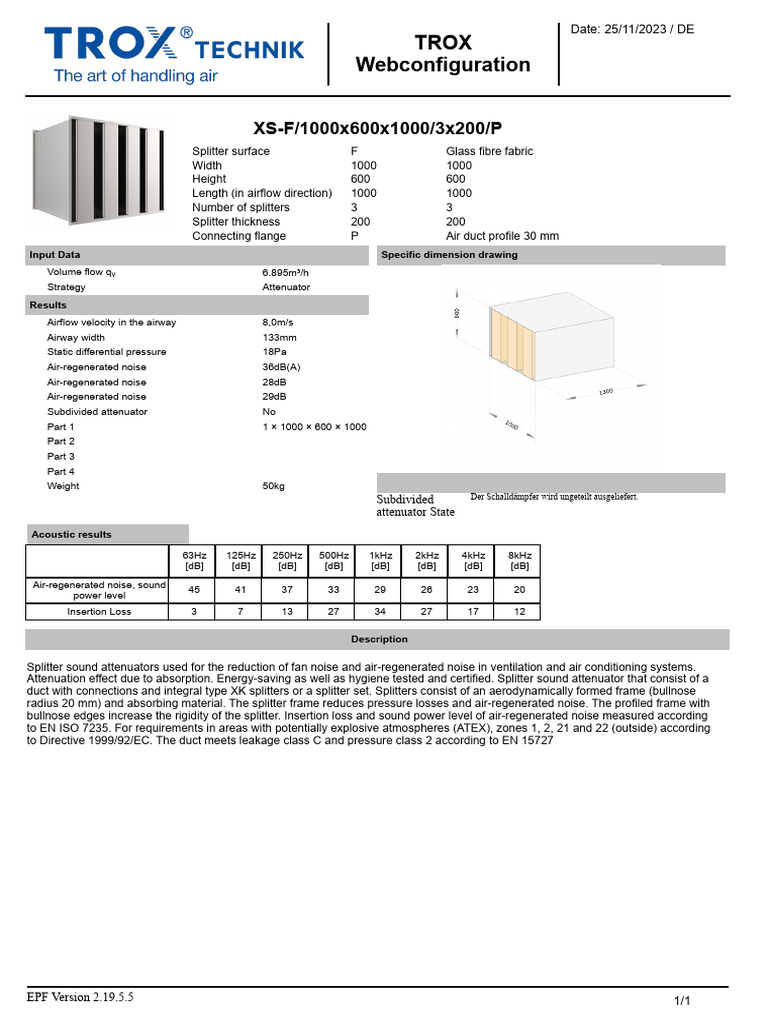 TROX XS-F Sound Attenuator Specs | PDF